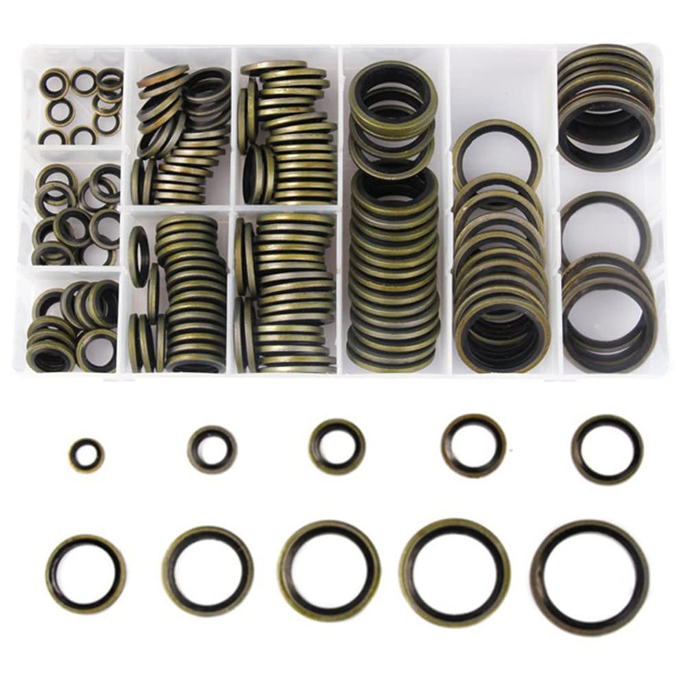150 pcs Bonded Seal Washer Assortment,Asudaro Automotive Dowty Bonded Seal Washer Assortment Rubber O Rings Kit for Automotive, Appliances, Bearings, Pumps 10 Size M6-M24