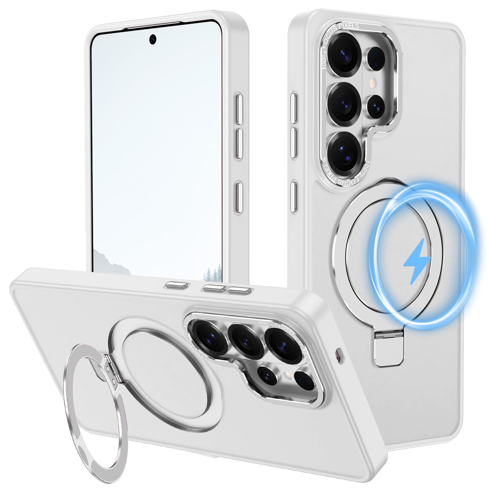 Hekodonk for Galaxy S26 Ultra Case with Magnetic Invisible Ring Stand,Compatible with Magsafe,Slim Translucent Matte Back Shockproof Drop Protective Case for Samsung Galaxy S26 Ultra,White