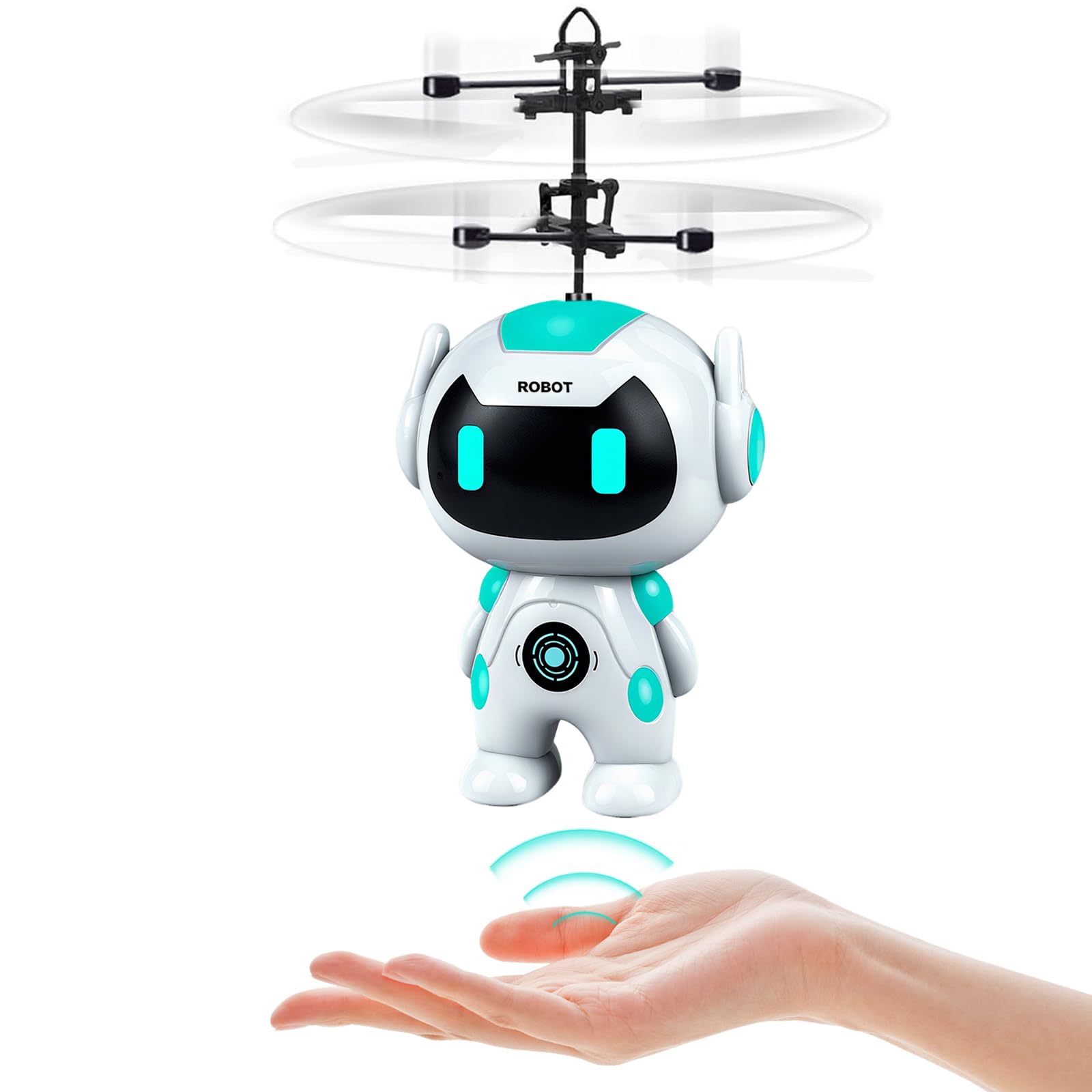 Hymaz Flying Robot Toys Drone for Kids, Flying Ball Helicopter Toy Hand Controlled with LED Light for Beginner, Mini Drone Helicopter Gifts for 6-12+ Years Old Boys Girls Indoor Outdoor Games (White)