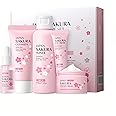 Skincare Set for Women, Skin Moisturizing Kit SAKURA Clean & Care for Teen Girls, Travel Daily Hydration Glowing Kit| Cleanser Toner Serum Eye Cream Face Cream (5PCS)