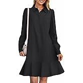 MEROKEETY Women's Casual Shirt Dress Long Sleeve Button Down Ruffle Flowy Tunic Shift Mini Dresses