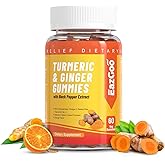 EAZGOO Turmeric Curcumin Gummies 500mg for Adults, with Black Pepper, Ginger Root, Vitamine C, Low Sugar Fruit Gummies, Orange Flavor - 60 Counts