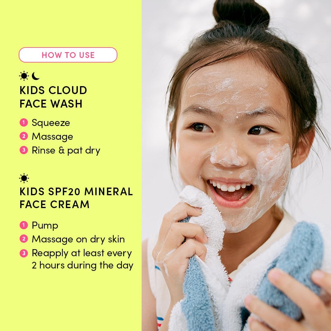 Happy Morning DUO Kids Spa Headband for Girls: Clean & Vegan Skin Care Bundle | Cloud Face Wash + SPF 20 Mineral Face Cream | Non-Toxic | Easy-to-Use Skincare
