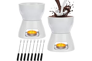 Ceramic Chocolate Fondue Pot Set with Forks,Cheese Butter Fondue Maker Set,Butter Warmer,Family Melt Hot Pot Bowl for Tapas,4