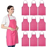 LOYHUANG 9PCS Pink Aprons for Women Adult Unisex Durable with 2 Front Pockets Washable Chef Cooking Baking Kitchen Restaurant Crafting Painting Aprons