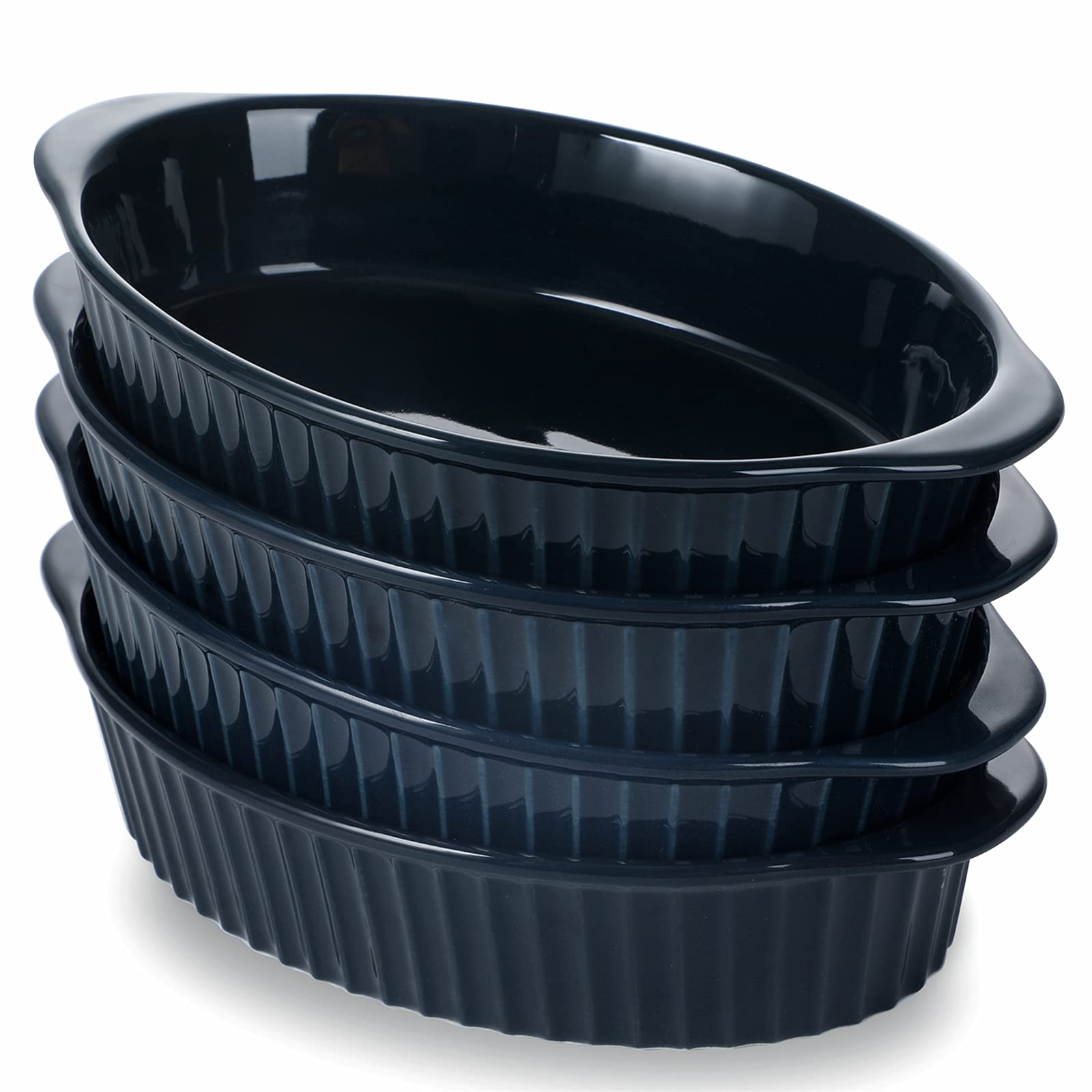 Photo 1 of LEETOYI Porcelain Small Oval Au Gratin Pans,Set of 4 Baking Dish Set for 1 or 2 person servings, Bakeware with Double Handle for Kitchen and Home, Navy
