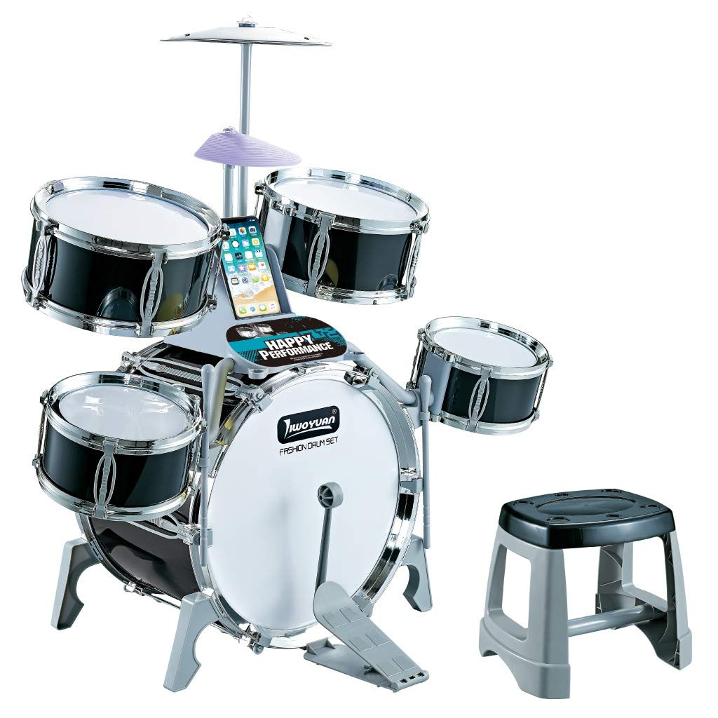 Kids Jazz Drum Set,5 Drums, 6 Instructional Song Cards, Kick Pedal, 2