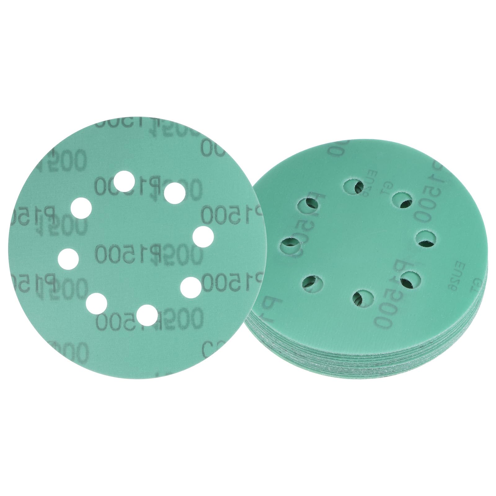 Kozelo 15pcs Green Film Sanding Discs - [5 Inch 1500 Grits 8 Hole ] Round Aluminum Oxide Hook & Loop Wet Dry Sander Pads for Wood Metal Polishing Use| Zirconium Corundum Sandpaper