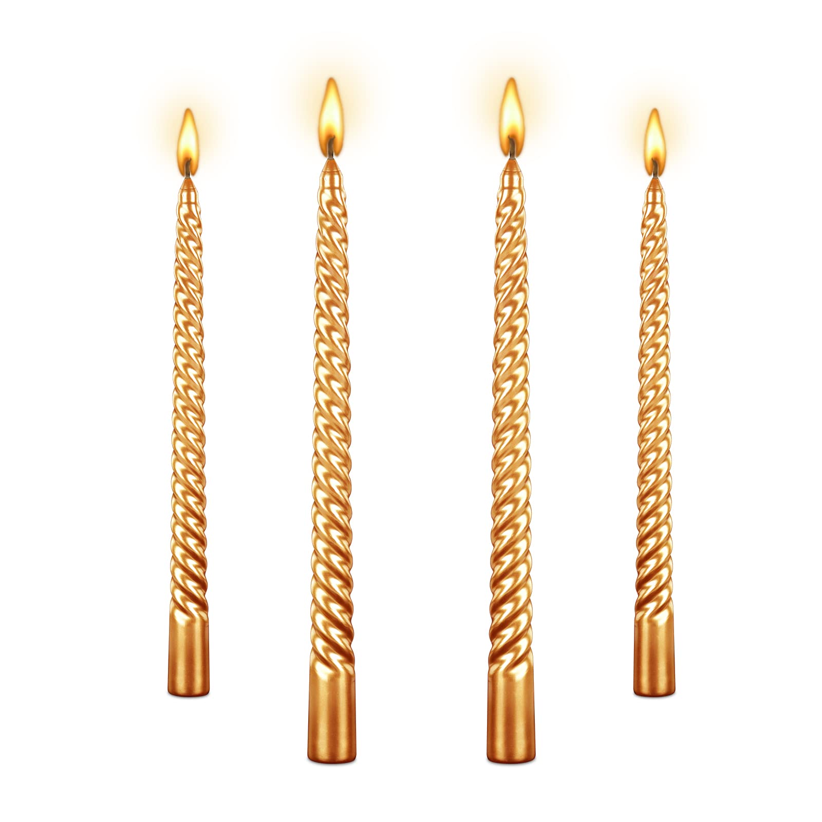 Photo 1 of 10 Inch Taper Spiral Candle Set of 4 - Tapered, Long, Smokeless, 8 Hr Burn Time - Golden, 25cm - Perfect for Home, Dinner, Party, Wedding, Halloween, Christmas