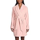TAHARI Sculpted Plush Robes for Women Short, Fluffy Robe with Pockets and Waist Tie, Fuzzy Bathrobe, Womens Gifts