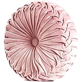 MOJUN Velvet Throw Pillow - Round, Pleated, Filled - Home Decorative Pillow for Couch, Chair, Bed, Car, Floor (Pink, 14inch)