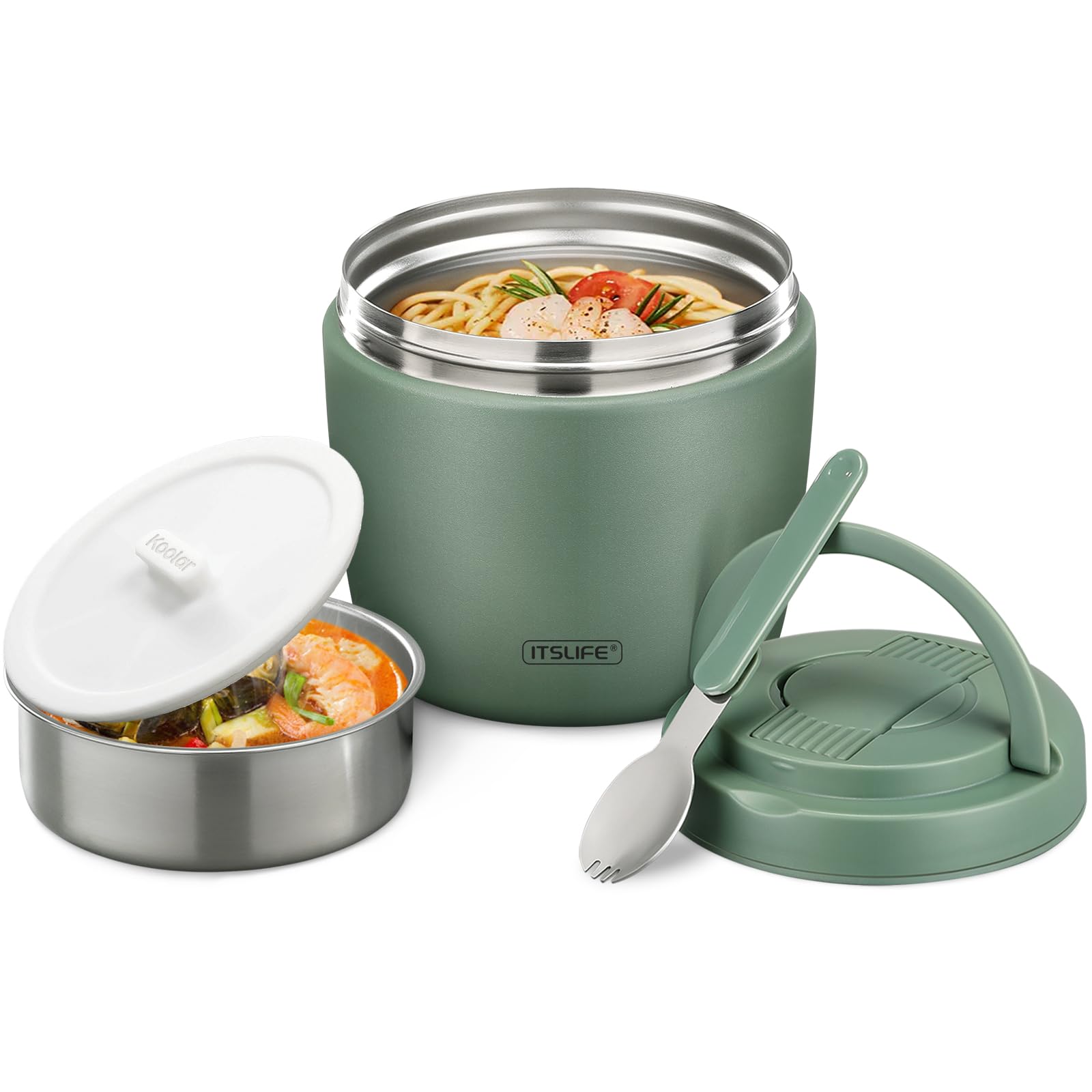 Photo 1 of Soup Thermo for Hot Food Adults 32OZ Lunch Containers Wide Mouth Hot Food Jar Vacuum Insulated Stainless Steel Bento Box Leakproof with Spoon (Green)