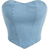 Milumia Women's Denim Tube Top Zipper Back Hanky Strapless Bandeau Jean Crop Top