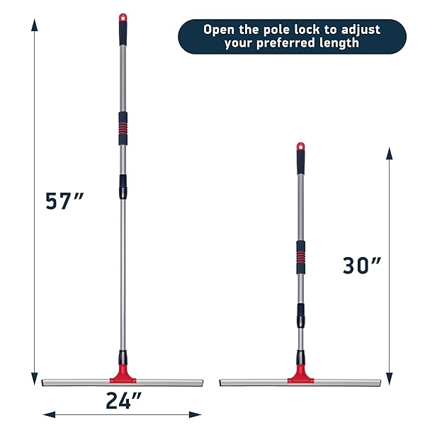DSV STANDARD PROFESSIONAL FLOOR SQUEEGEE FOR CONCRETE FLOOR, 24″ LARGE HEAVY DUTY SQUEEGEE FOR FLOOR, SQUEEGEE BROOM FOR FLOOR WITH TELESCOPIC HANDLE 30”–57” FOR TILES, GARAGE, DECK, BATHROOM, WINDOW