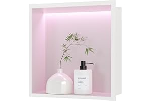 Neohomee 12X12 RGB Shower Niche, White Stainless Steel LED Recessed Storage, No Tile Needed Wall Niche for Bathroom Storage Built-in Installation