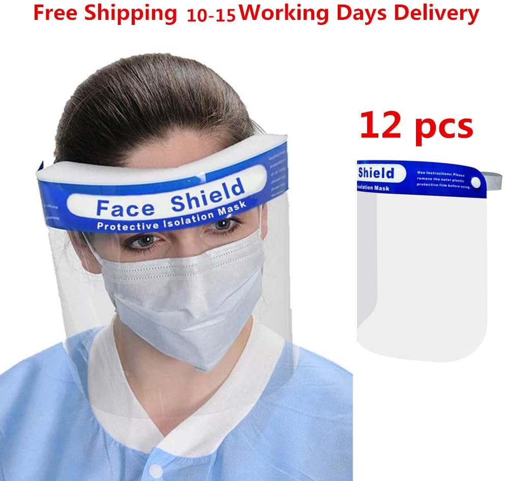 (12 PCS) Safety Face Shield,Reusable Adjustable Transparent Full Face Anti-spitting Protective Face Cover(10-15 Working Days for Delivery)