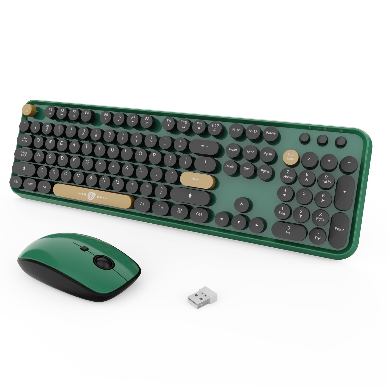 Photo 1 of FOPETT Wireless Keyboard and Mouse Combo, 104 Keys Full-Sized 2.4 GHz Round Keycap Colorful Keyboards, USB Receiver Plug and Play, for Windows, Mac, PC, Laptop, Desktop (Black Green)