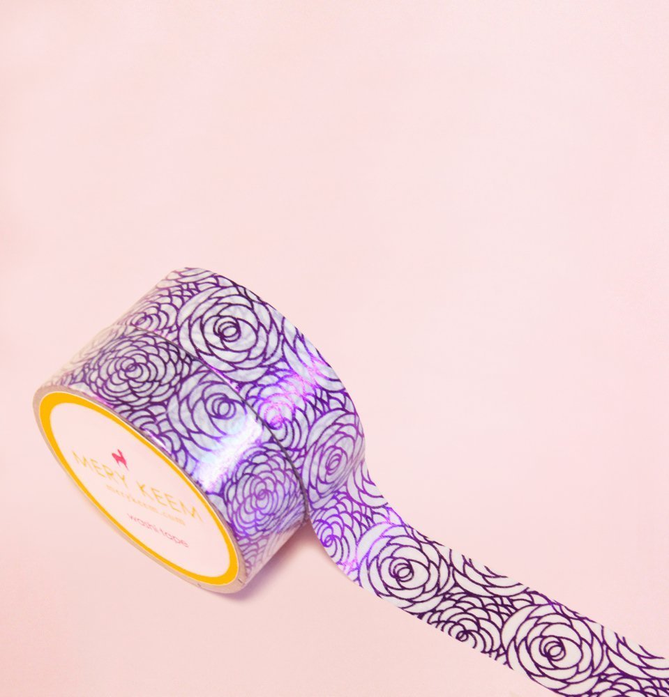 Roses in Purple Foil Washi Tape for Planning • Scrapbooking • Arts Crafts • Office • Party