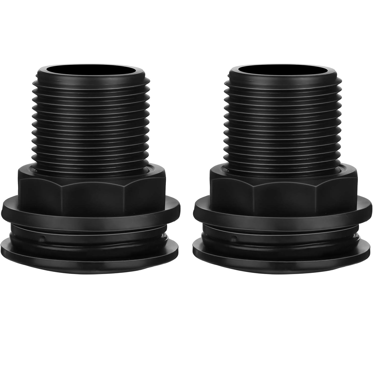 2 Pieces PVC Bulkhead Fitting Threaded Bulkhead Water Tank Connector for Rain Barrels, Aquariums, Water Tanks, Tubs, Pools, Spigot, Black, 1 Inch