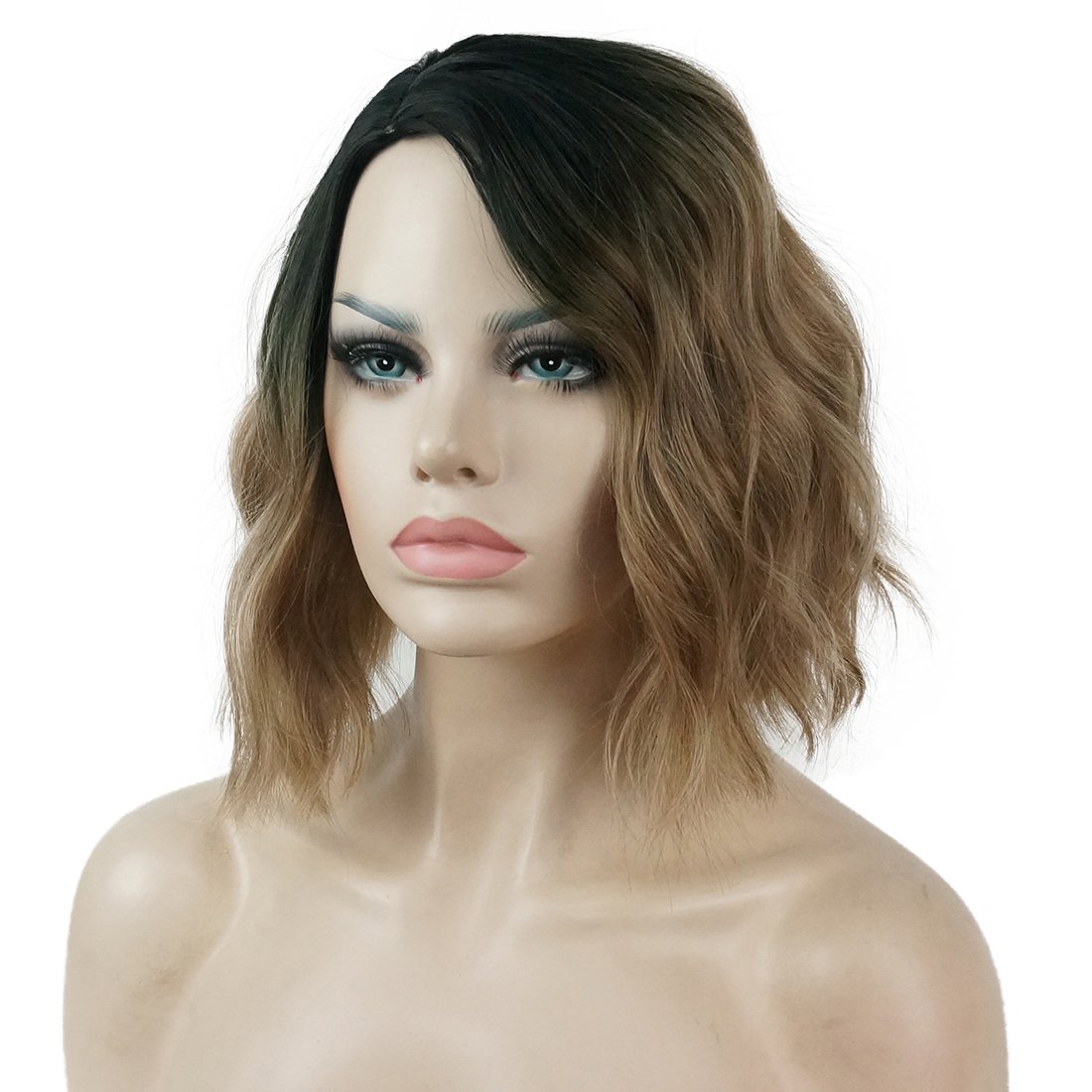 Lydell Short Wavy Bob Cuts Hairstyle for Women Light Brown Ombre Synthetic Hair Full Wigs