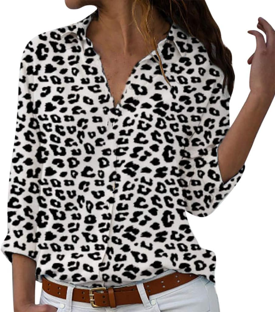 Lazzboy WomenTops Shirt Plus Size Floral/Leopard Print Long Sleeve/Short Sleeve Loose Button Ladies