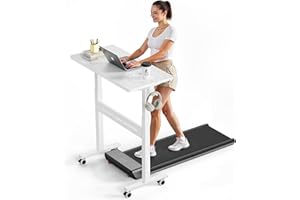 WALKINGDESK Mobile Walking Pad Desk with Wheels, Pneumatic Small Rolling Standing Desk Riser Height Adjustable (28-43.7") for Treadmill, Portable Computer Table for Home Office, White