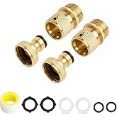 Garden Hose Quick Connect Fittings 3/4" GHT | Solid Brass Quick Release Connector Set (2 Male + 2 Female) with 4 Washers &amp; Sealing Tape, No-Leak Water Hose Adapter