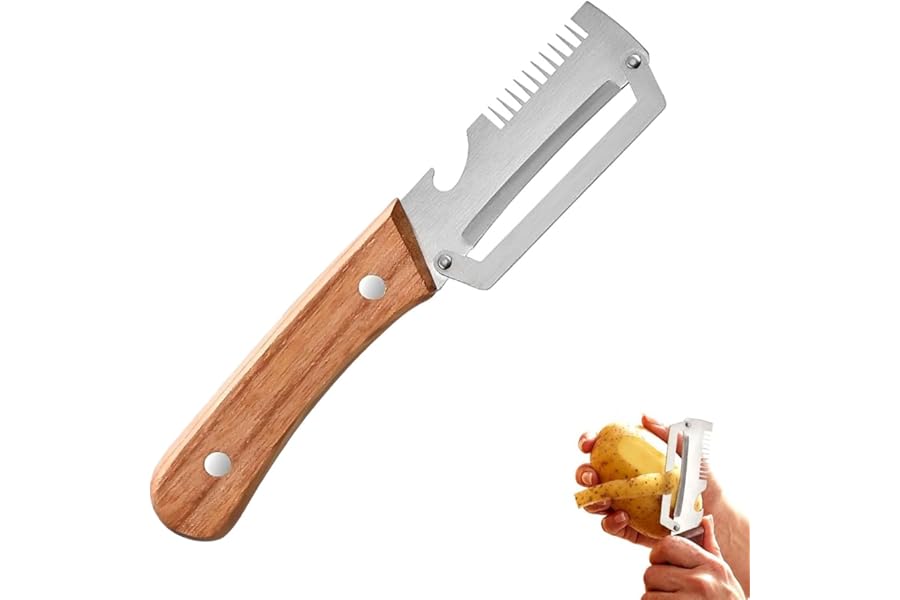 Multi-Functional Vegetable Peeler, 3 in 1 Multi Functional Wooden Handle Peeler and Bottle Opener, Kitchen Gadgets Tool for Fruit Pumpkin Peeling Potato Carrot Veggie Peeler