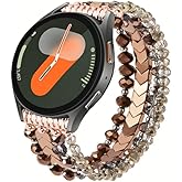 DEALELE Bands Beaded Compatible with Samsung Galaxy Watch 7 / FE / 6/5 / 4 40mm 44mm / 6 Classic / 5 Pro / 4 Classic, 20mm Handmade Elastic Crystal Beads Bracelet for Huawei GT3 42mm Women
