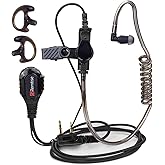 Covert Acoustic Tube Earpiece with Mic for Baofeng UV-5R Walkie Talkies, Surveillance Headset and PTT Compatible with 2 Way Radios Brands Baofeng and Kenwood, Puxing, Wouxun (Black)