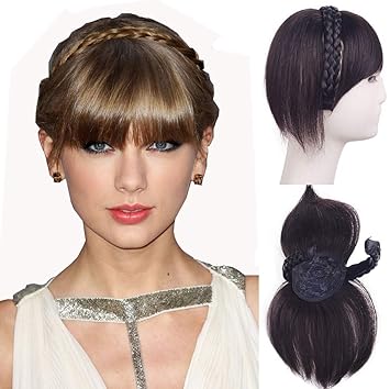 Human Hair Crown Topper With Bangs Extension Braid Hair Band 3