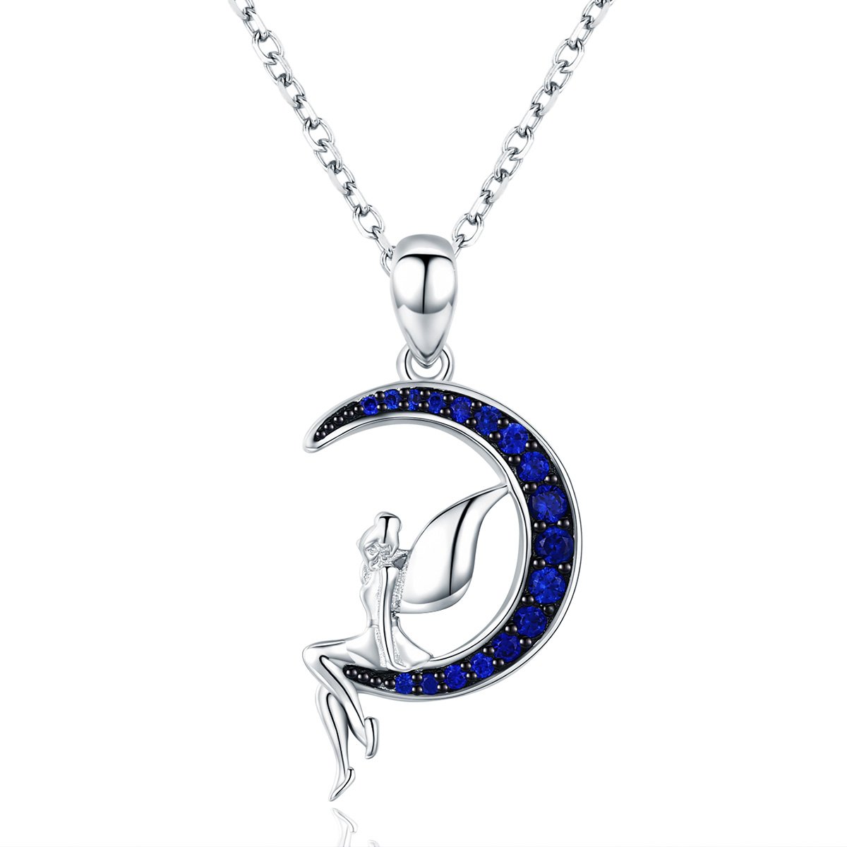 NewL 925 Sterling Silver Lucky Fairy in Blue Moon Pendant Necklaces Women Sterling Silver Jewelry Gift