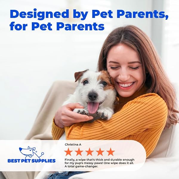 BEST PET SUPPLIES 8″ X 9″ LARGE UNSCENTED DOG WIPES – CLEANING AND DEODORIZING FOR PAWS AND COAT – GENTLE FORMULA WITH OATMEAL VITAMIN E FOR PUPPIES AND CATS – 100 COUNT