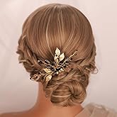 Kercisbeauty Dainty Black Rhinestones Beads Gold Leaf Hair Comb for Women Girls Wedding Bridal Hair Piece Jewelry