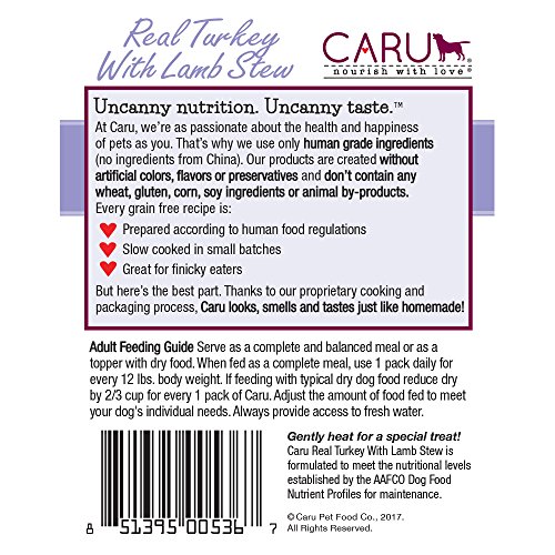 CARU REAL TURKEY WITH LAMB STEW FOR DOGS, NATURAL ADULT WET DOG FOOD WITH ADDED VITAMINS AND MINERALS, FREE FROM GRAIN, WHEAT AND GLUTEN (12.5 OZ)