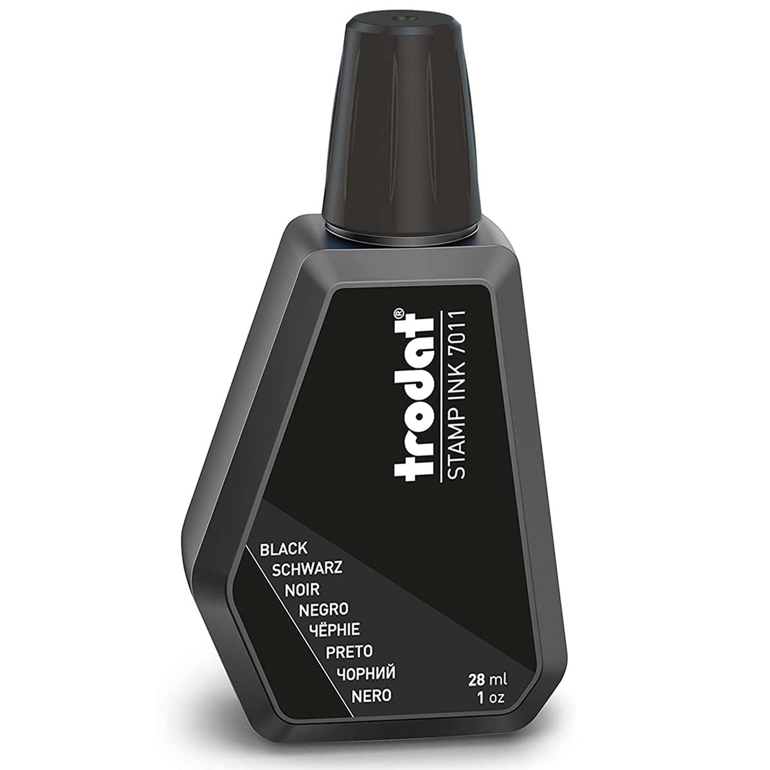 Trodat 7011A Black Ink Bottle for Refill Ink Pads - 28 ml, Water Based Ink for Marking Documents - Crisp, Clean Imprints - Resealable Cap