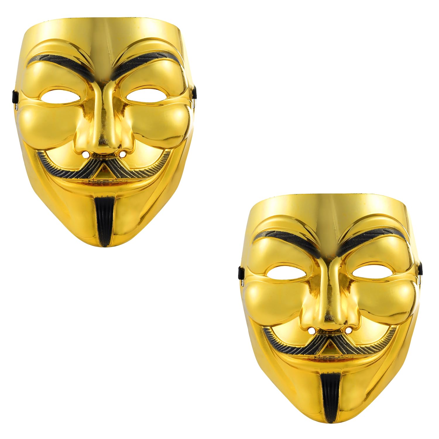 Komonee 2 x V For Vendetta Gold Halloween Mask Adult Costume Party Guy Fawkes Anon Fancy Dress Outfit — image 1
