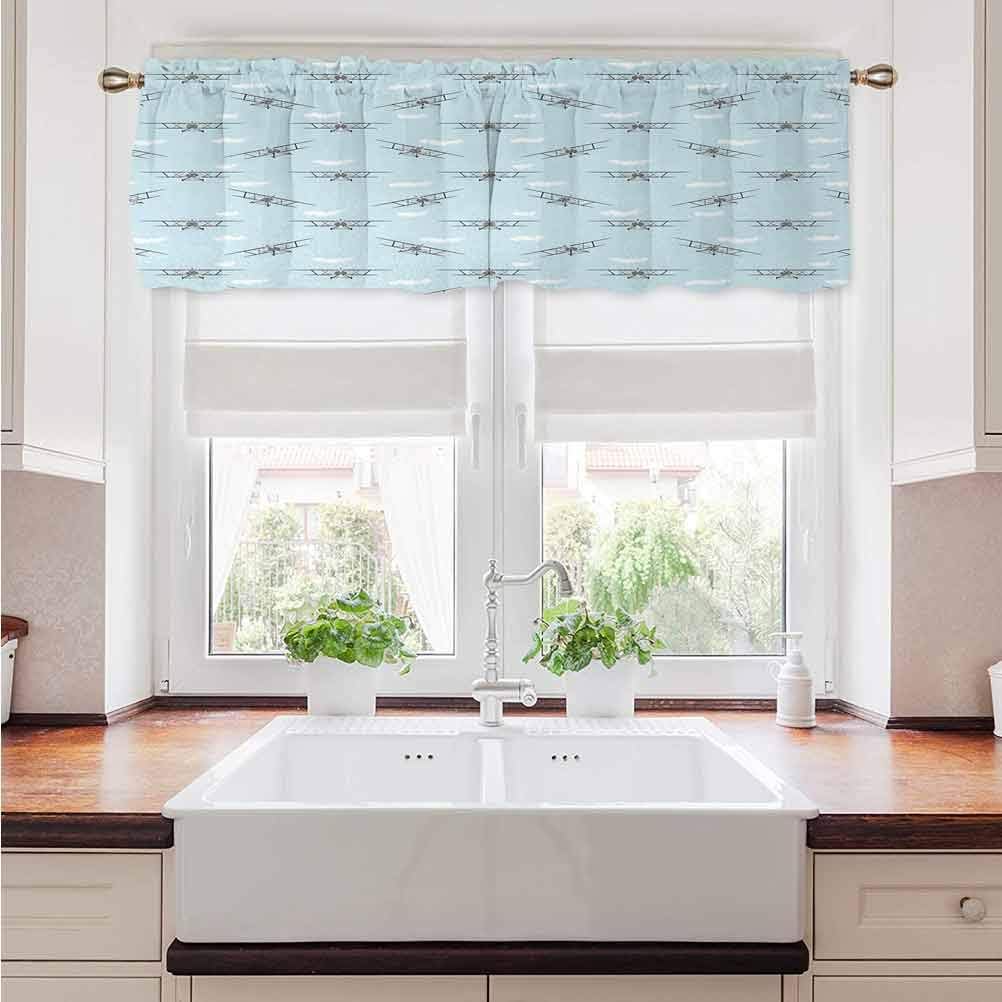 Valance Curtains Airplane Sun Blocking Print Curtains Old Aircraft Biplanes in Blue Sky Speedy Propellers Wings Retro Design for Kitchen Bathroom or Any Small Window Rod Pocket Panel 42