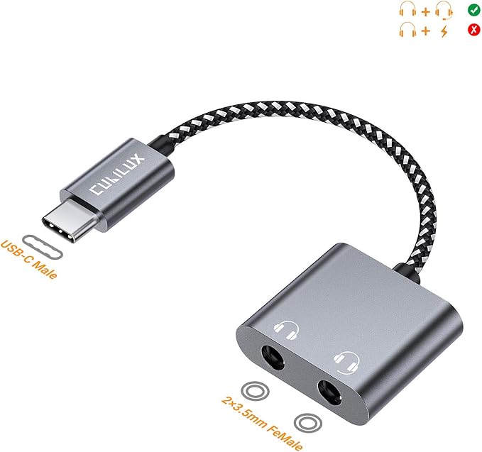 USB C to 2x 3.5mm Headphone Splitter for with HiRes Amazon.co.uk