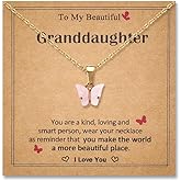 14K Gold Pink Butterfly Necklace for Granddaughter Birthday Gifts from Grandma Grandpa Cute Granddaughter Necklace Gift from Grandparents Inspirational Graduation Gifts for Granddaughter Aesthetic