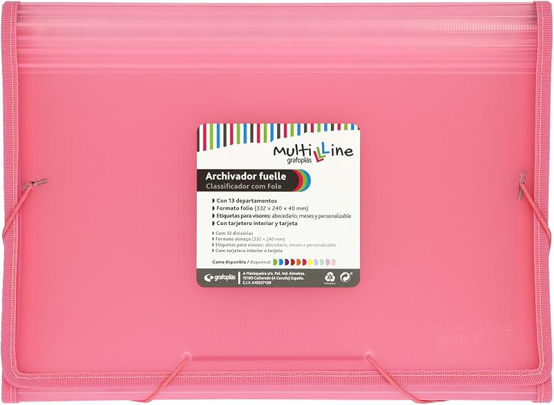 Ordner | Pastellrosa | Foliogröße | 13 Faltpositionen | Inklusive Etikett für Sichtfenster und Karten | wasserdichte Kunststoffeinband | Multiline