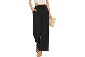 KICZOY Women Flowy Pants Drawstring Waist Wide Leg Palazzo Beach Pants Loose Fit with Pockets