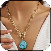 EDWTG Chunky Turquoise Necklace Turquoise Pendant Necklace Western Necklaces for Women Western Statement Necklaces Jewelry for Womens