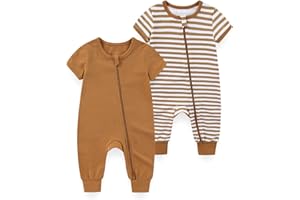 JELYLOVE Zipper 2 Pack Short Sleeve Baby One-Piece Rompers Unisex Casual New Born Clothes Infant Outfit
