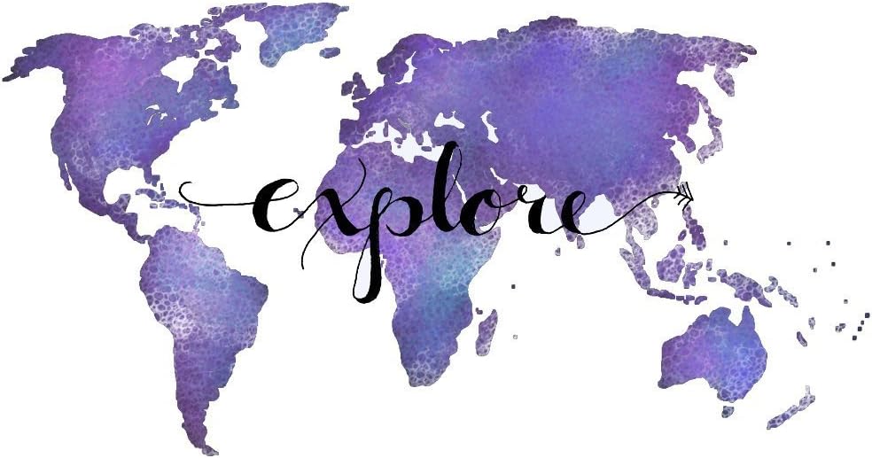 Explore Travel Quote 8x10 Inch Art Print World Map Artwork Wanderlust Purple Wall Decor