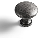 Goo-Ki 6 Pack Weathered Nickel Drawer Knobs Kitchen Hardware- Vintage Retro Iron Knob Single Hole Bar Handles Pull for Closet