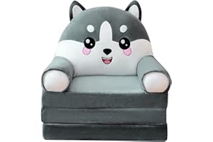 KORANOR Plush Foldable Kids Sofa Cover Backrest Armchair 2 in 1 Foldable Children Sofa Cute Cartoon Lazy Sofa Children Flip Open Sofa Bed for Living Room Bedroom Without Liner Filler (Y1-AF, One Size)