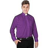 IvyRobes Mens Tab-Collar Long Sleeves Clergy Shirt Purple (Necksize 15.5")