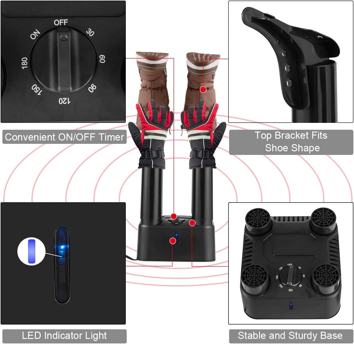 COSTWAY Shoe Dryer, 180 Mins Timer, CETL Standard Noiseless Boot Warmer with Heat Blower for Snow Boot Sneaker Glove Hats, with Detachable Pipes: Sports & Outdoors