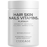 Codeage Hair Skin Nails Vitamins Platinum - KeraGEN-IV Keratin, Dermaval - Hair Fall, Skin Elasticity & Moisture Support - Biotin 5000, Collagen, Vitamin C, Coffeeberry, PABA Supplement - 60 Capsules